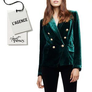 NWT . l'agence . kenzie double breasted emerald green velvet blazer jacket . 2